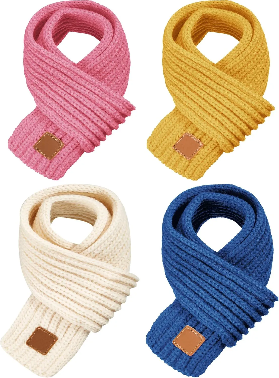 4 Pieces Kids Knitted Scarf Winter Solid Color Toddler Warmer Scarf for Boy Girl