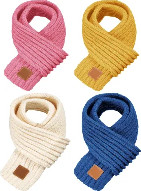 4 Pieces Kids Knitted Scarf Winter Solid Color Toddler Warmer Scarf for Boy Girl