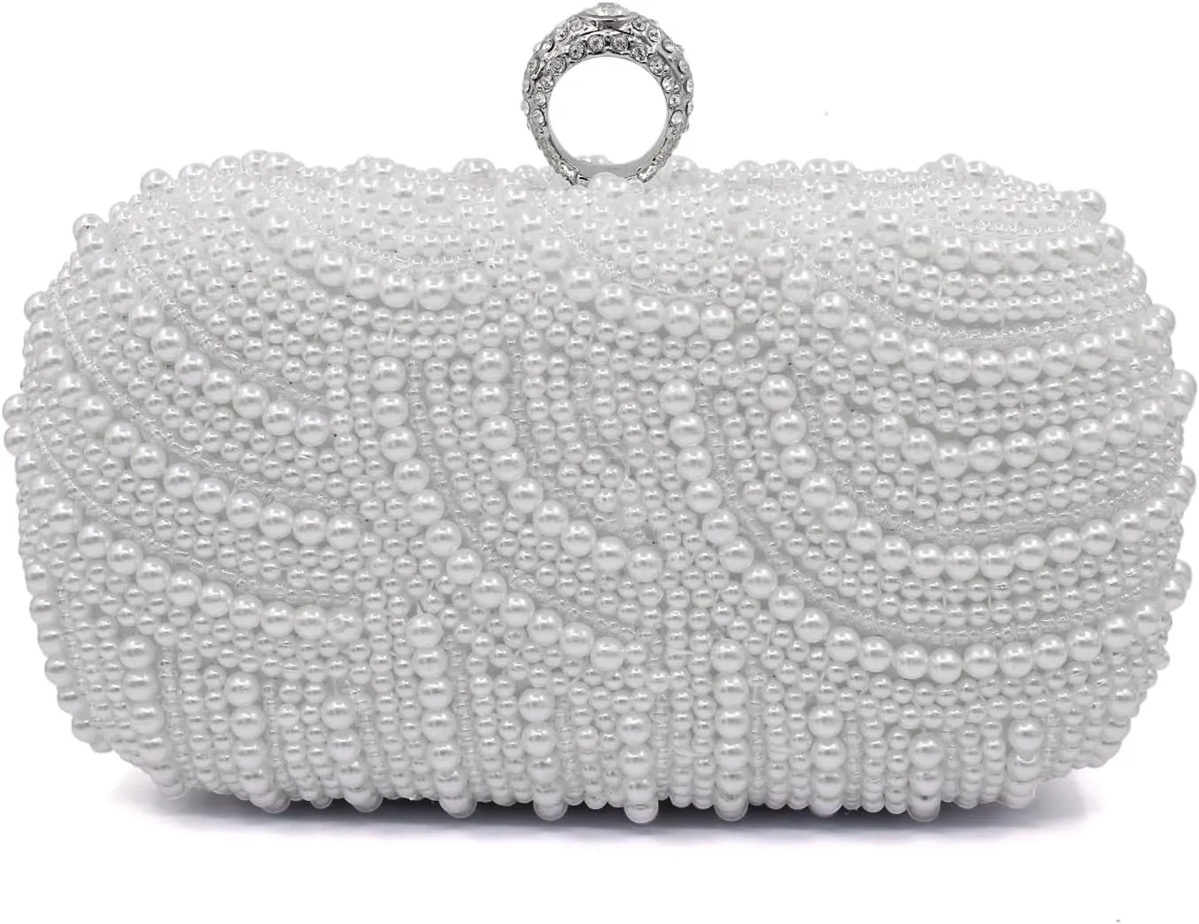 Aovtero Pearl Clutch Bag Bride Purse Women Wedding Prom Evening Bags Full Beaded Handbag with Chain
