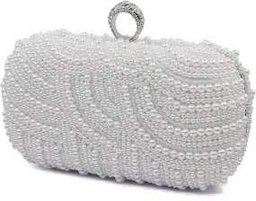Aovtero Pearl Clutch Bag Bride Purse Women Wedding Prom Evening Bags Full Beaded Handbag with Chain