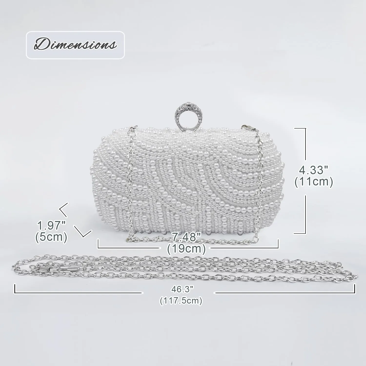 Aovtero Pearl Clutch Bag Bride Purse Women Wedding Prom Evening Bags Full Beaded Handbag with Chain