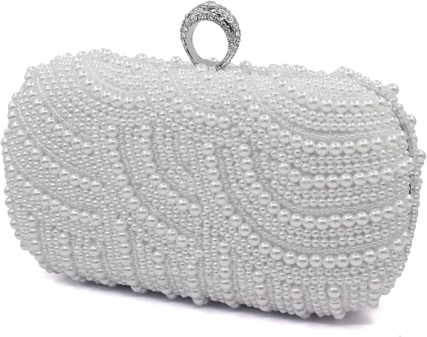 Aovtero Pearl Clutch Bag Bride Purse Women Wedding Prom Evening Bags Full Beaded Handbag with Chain