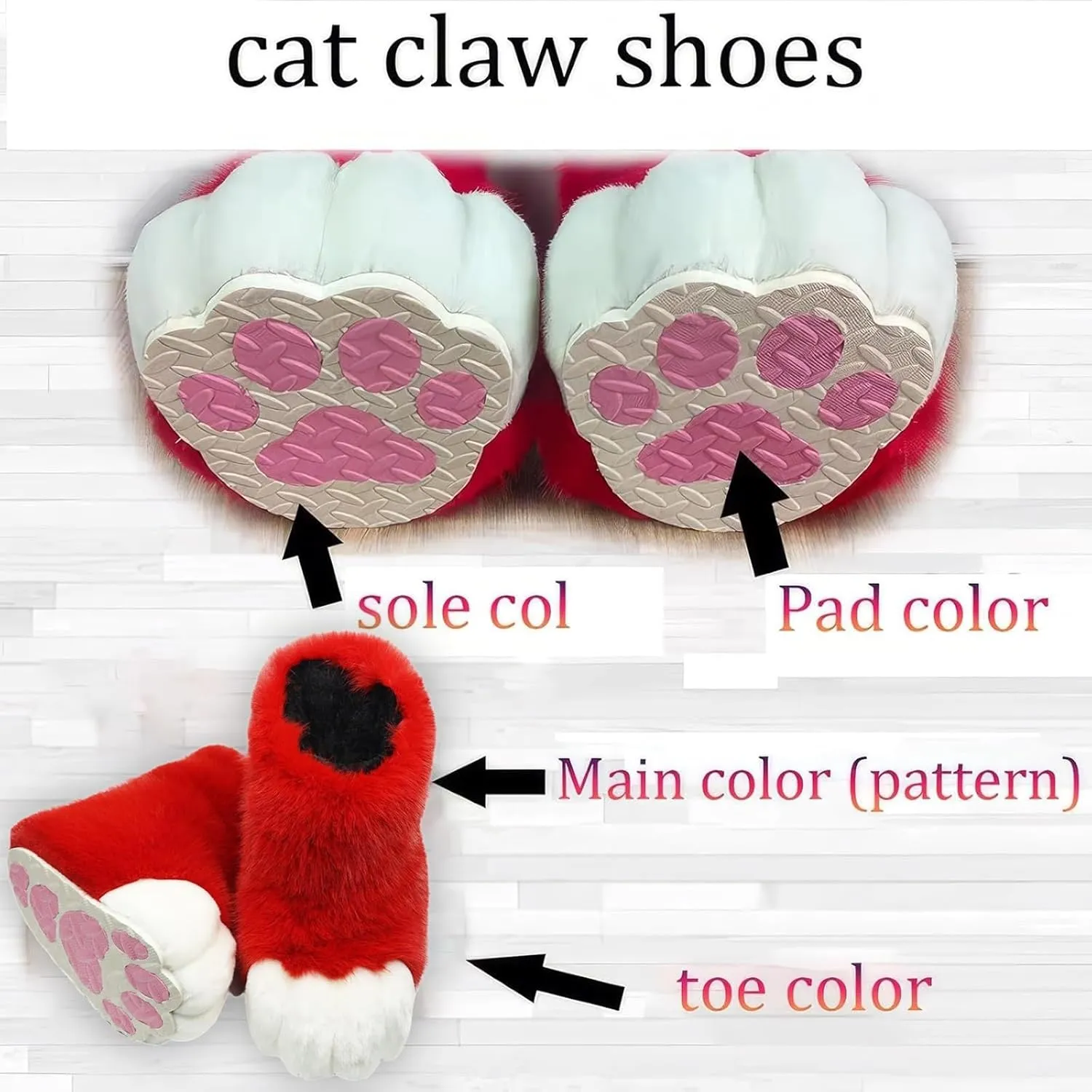 Furry Cute Cat Claw Shoes, Fursuit Role-Playing Cat Fox Wolf Slippers, Comic Exhibition Animal Clothing Accessories(B)