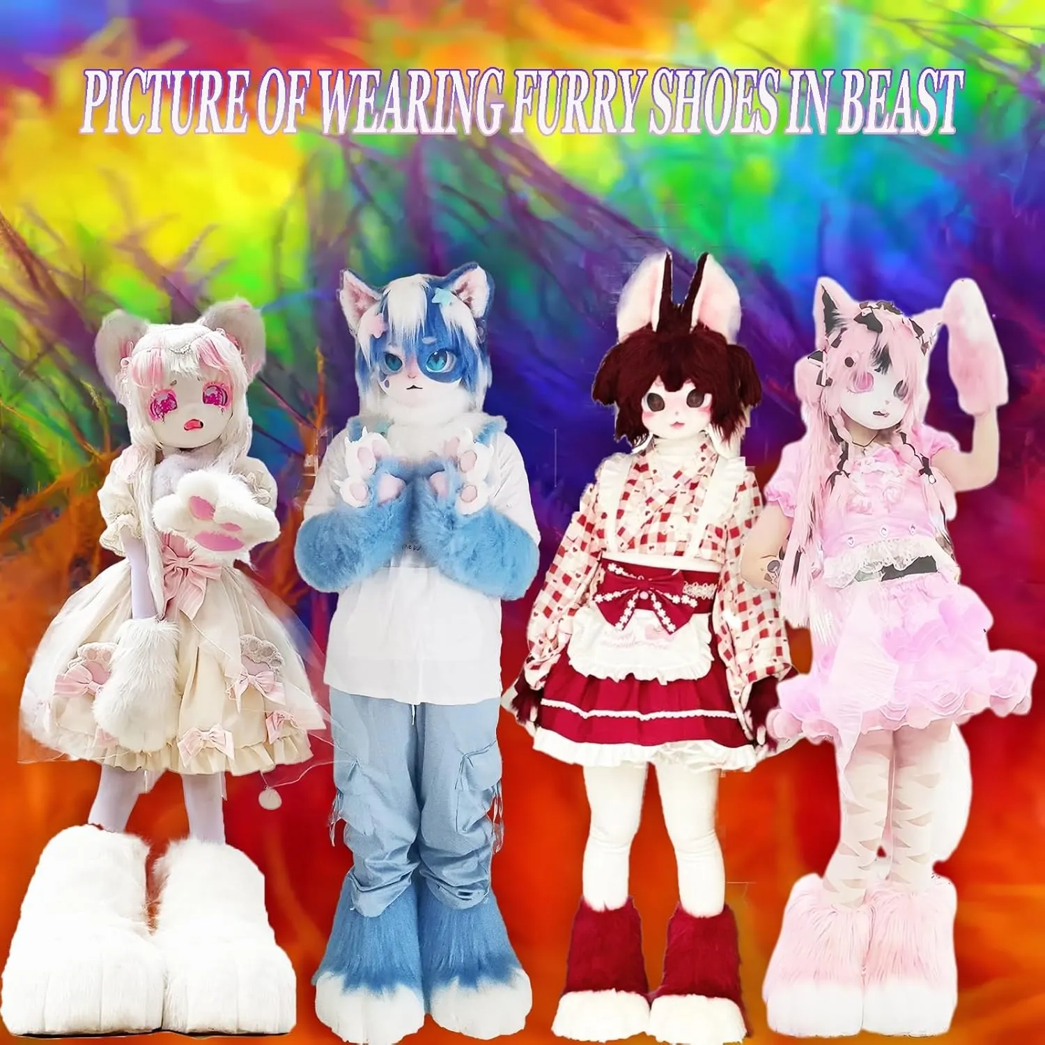 Furry Cute Cat Claw Shoes, Fursuit Role-Playing Cat Fox Wolf Slippers, Comic Exhibition Animal Clothing Accessories(B)