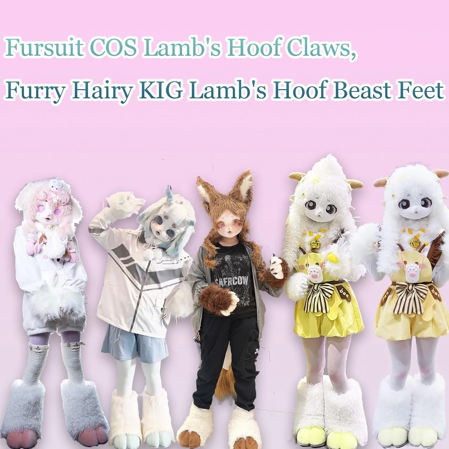 Furry Sheep Hoof Feet,Fursuit KIG Lamb Hoof Claws,Imitation Animal Clothing COS Claw Slippers,Accessories Claw Cover(C)
