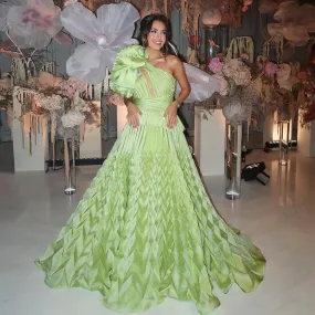 Green Geometry Patterns Satin Evening Dress