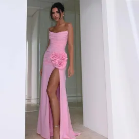 Harper Pink Strapless 3D Flower Evening Dress