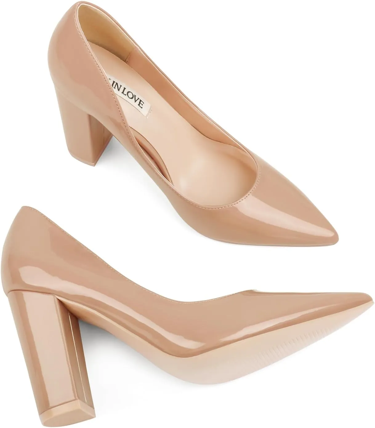 JOY IN LOVE Chunky Heels for Women High Block Heel Pointy Toe Dress Work Pumps