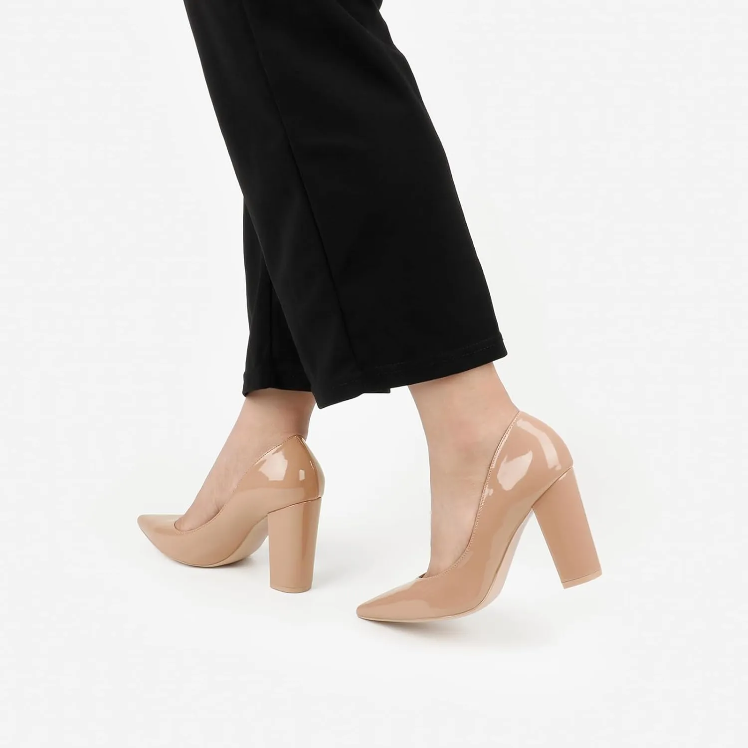 JOY IN LOVE Chunky Heels for Women High Block Heel Pointy Toe Dress Work Pumps