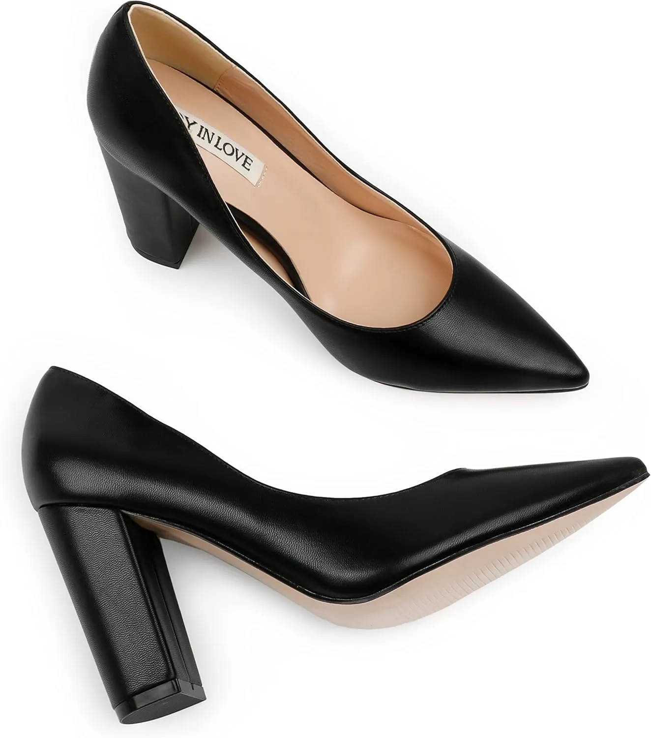 JOY IN LOVE Chunky Heels for Women High Block Heel Pointy Toe Dress Work Pumps