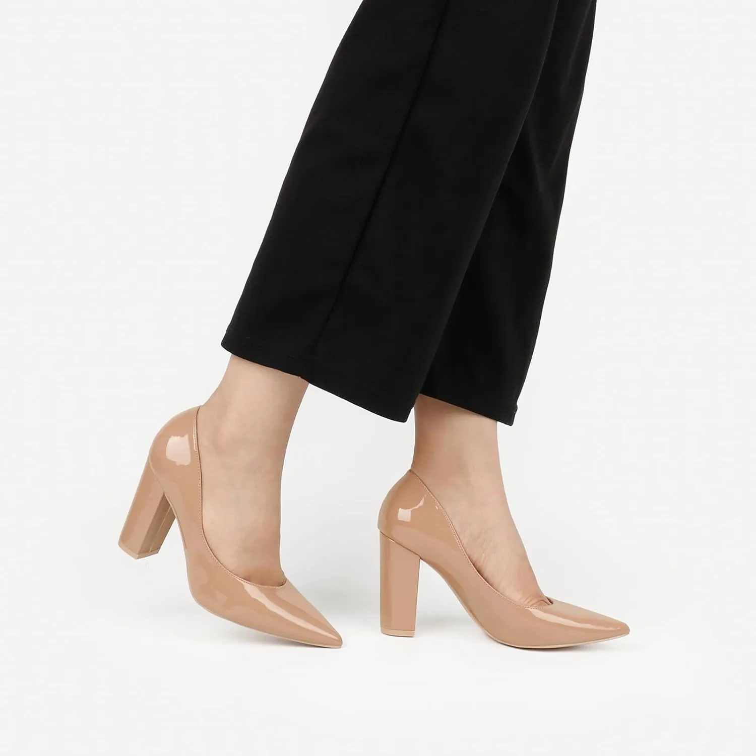 JOY IN LOVE Chunky Heels for Women High Block Heel Pointy Toe Dress Work Pumps