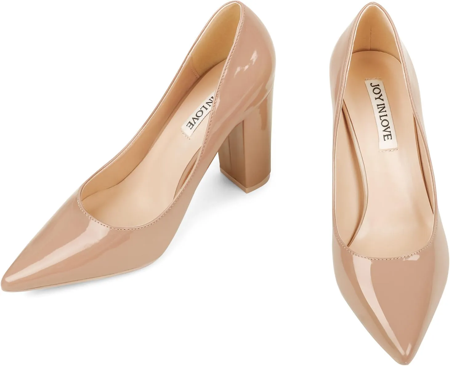 JOY IN LOVE Chunky Heels for Women High Block Heel Pointy Toe Dress Work Pumps