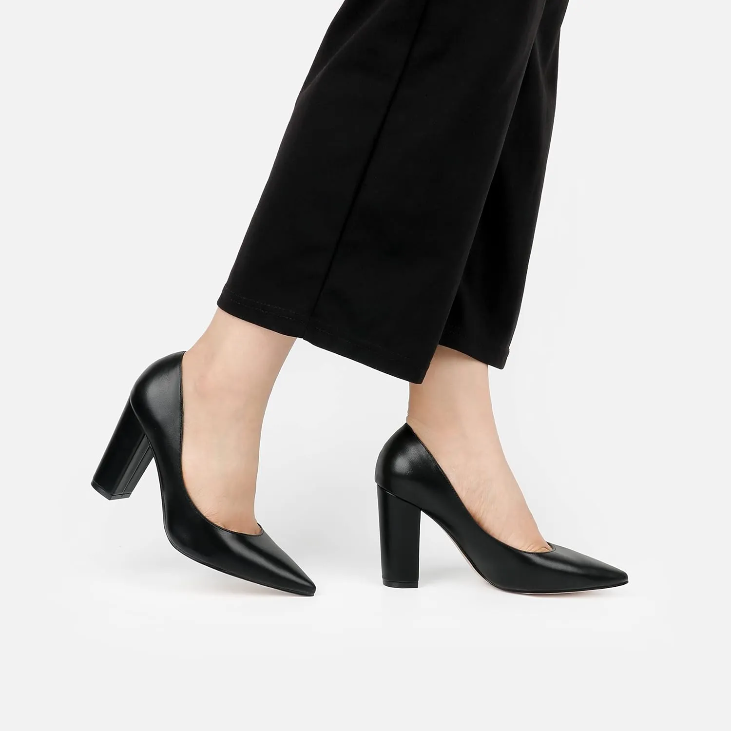 JOY IN LOVE Chunky Heels for Women High Block Heel Pointy Toe Dress Work Pumps