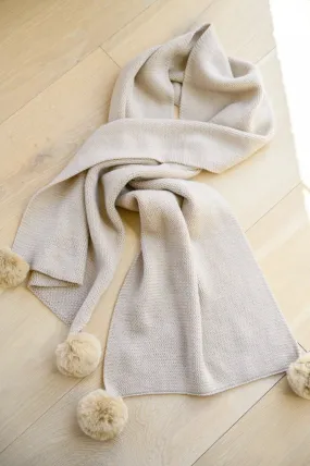 Knitted Fuzzy Pom Pom Scarf In Beige (Online Exclusive)