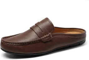 Men’s Slip-On Loafers Handmade Leather Slippers Breathable Comfortable Soft Hand Stitched no-Heel Casual Shoes for Men