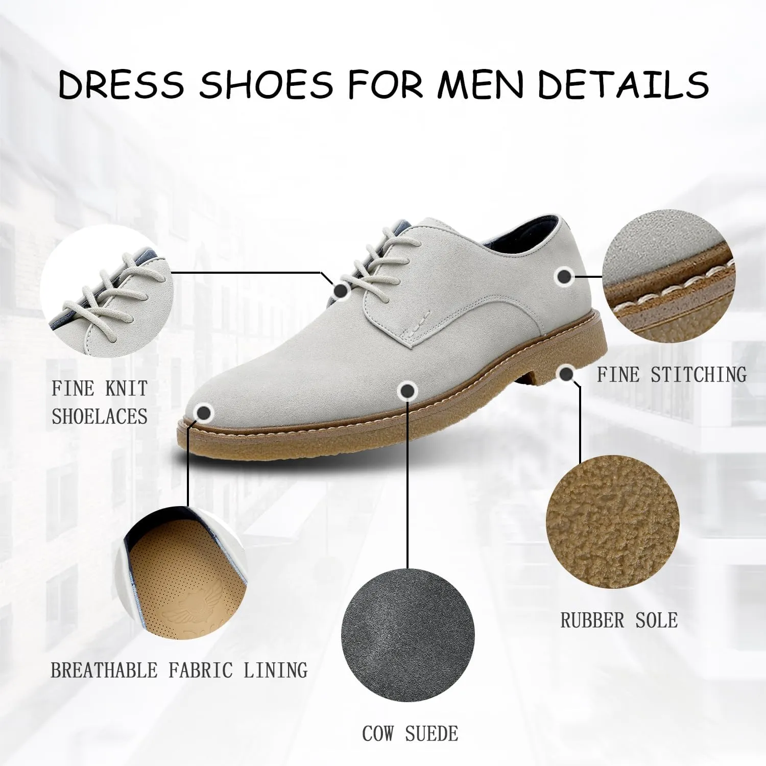 Men's Suede Casual Dress Shoes Lace-up Full Grain Breathable Business Oxford Fashion