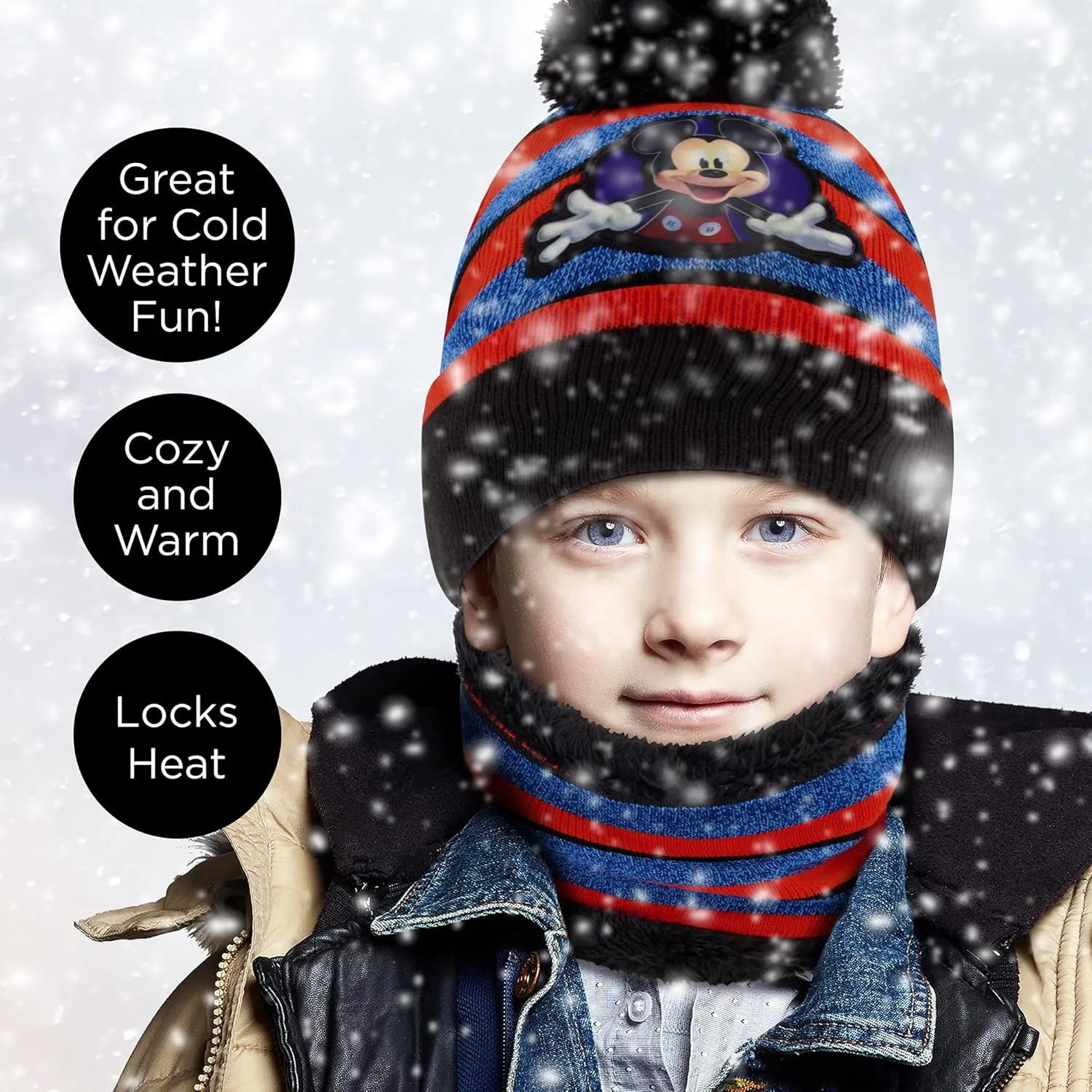 Mickey Mouse boys Toddler Winter Hat, Scarf & Mittens Set for Ages 2-4 Or Hat, Scarves & Kids Gloves Sets for Ages 4-7