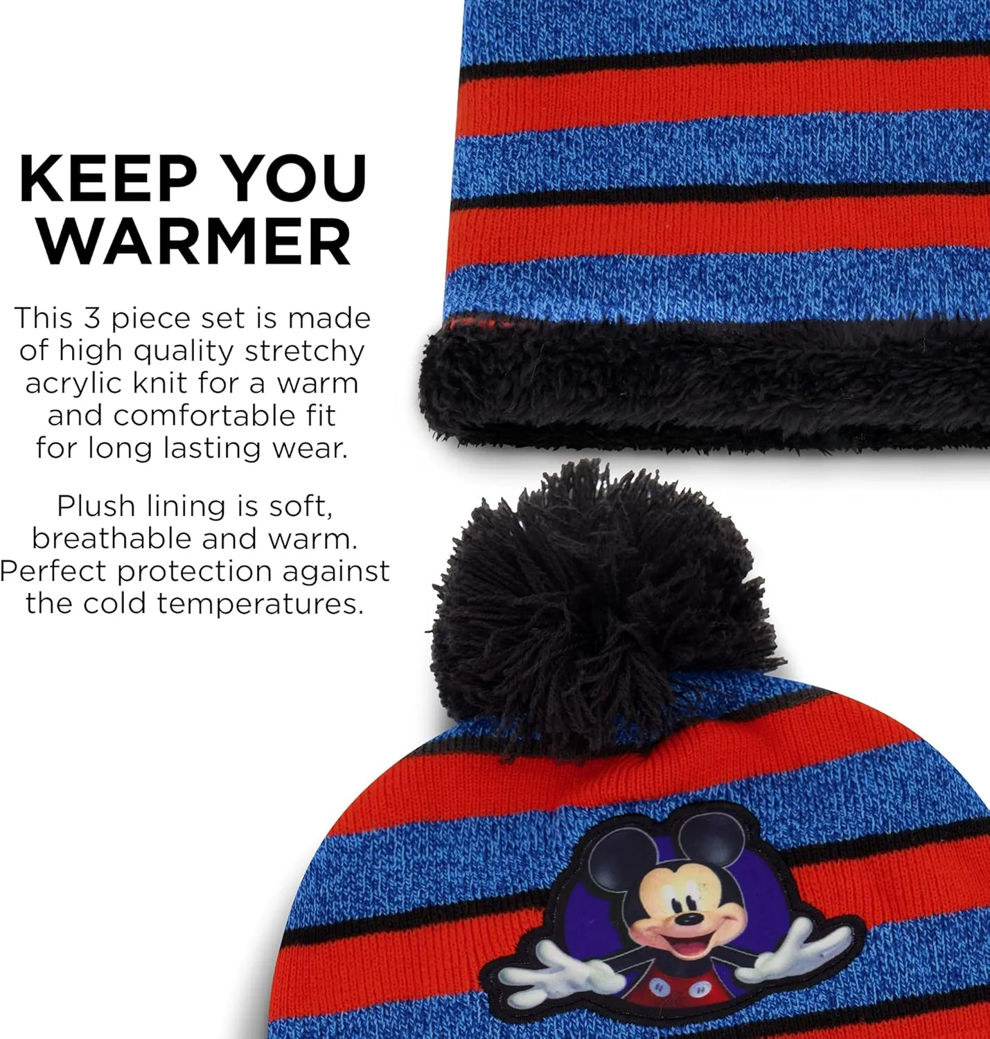 Mickey Mouse boys Toddler Winter Hat, Scarf & Mittens Set for Ages 2-4 Or Hat, Scarves & Kids Gloves Sets for Ages 4-7