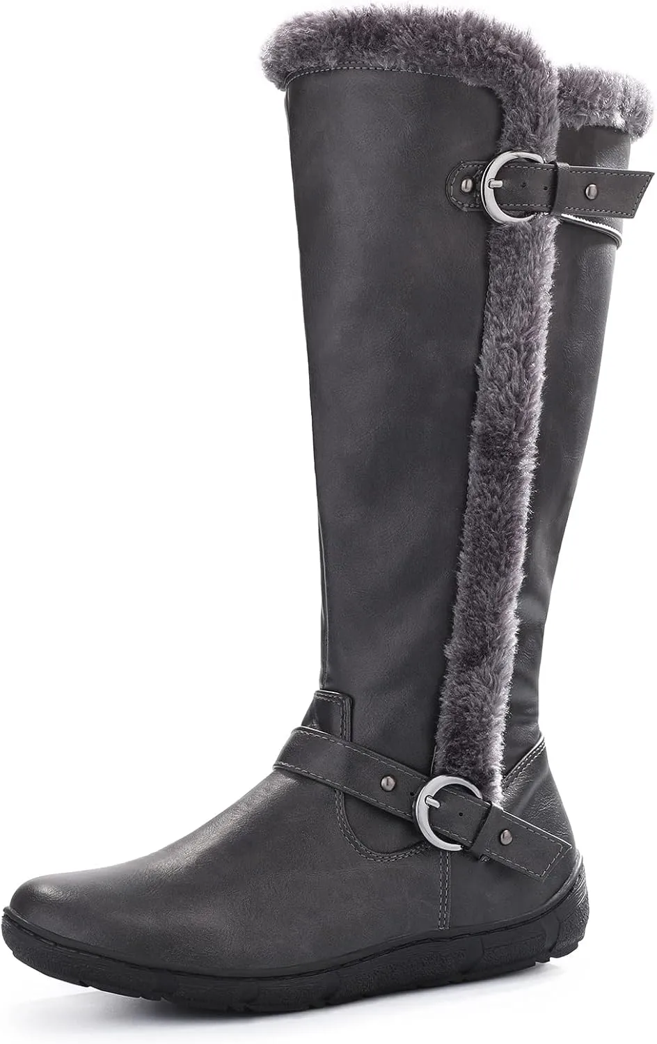 mysoft Women's Winter Knee High Boots Faux Fur Lined Zipper Tall Flat Boots