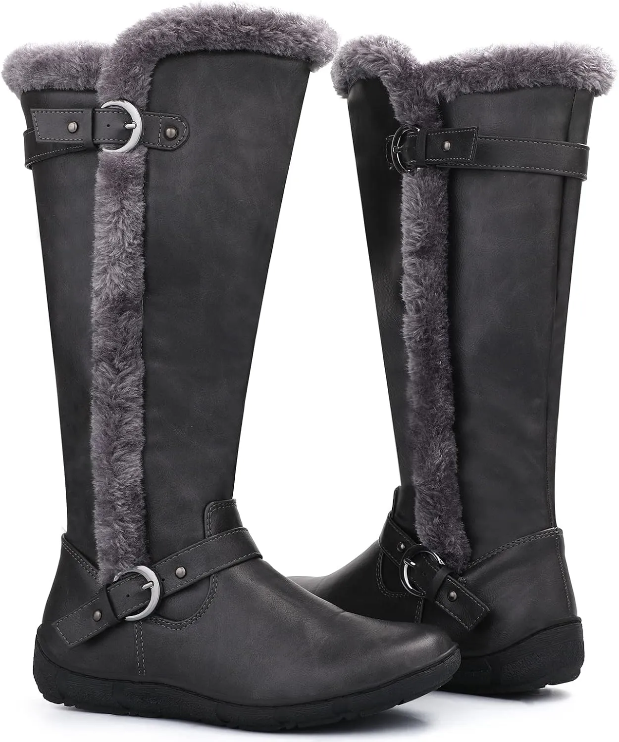 mysoft Women's Winter Knee High Boots Faux Fur Lined Zipper Tall Flat Boots