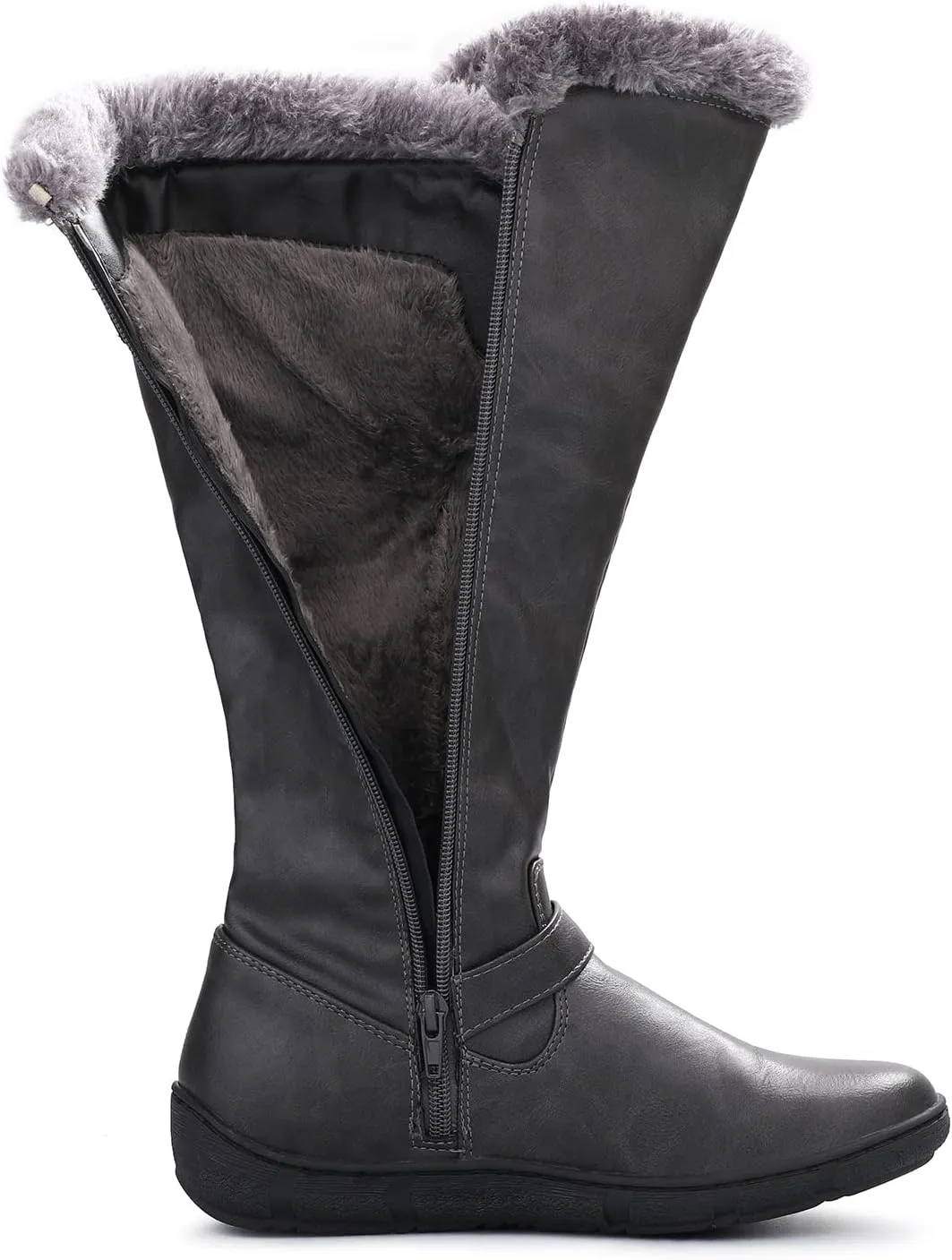 mysoft Women's Winter Knee High Boots Faux Fur Lined Zipper Tall Flat Boots