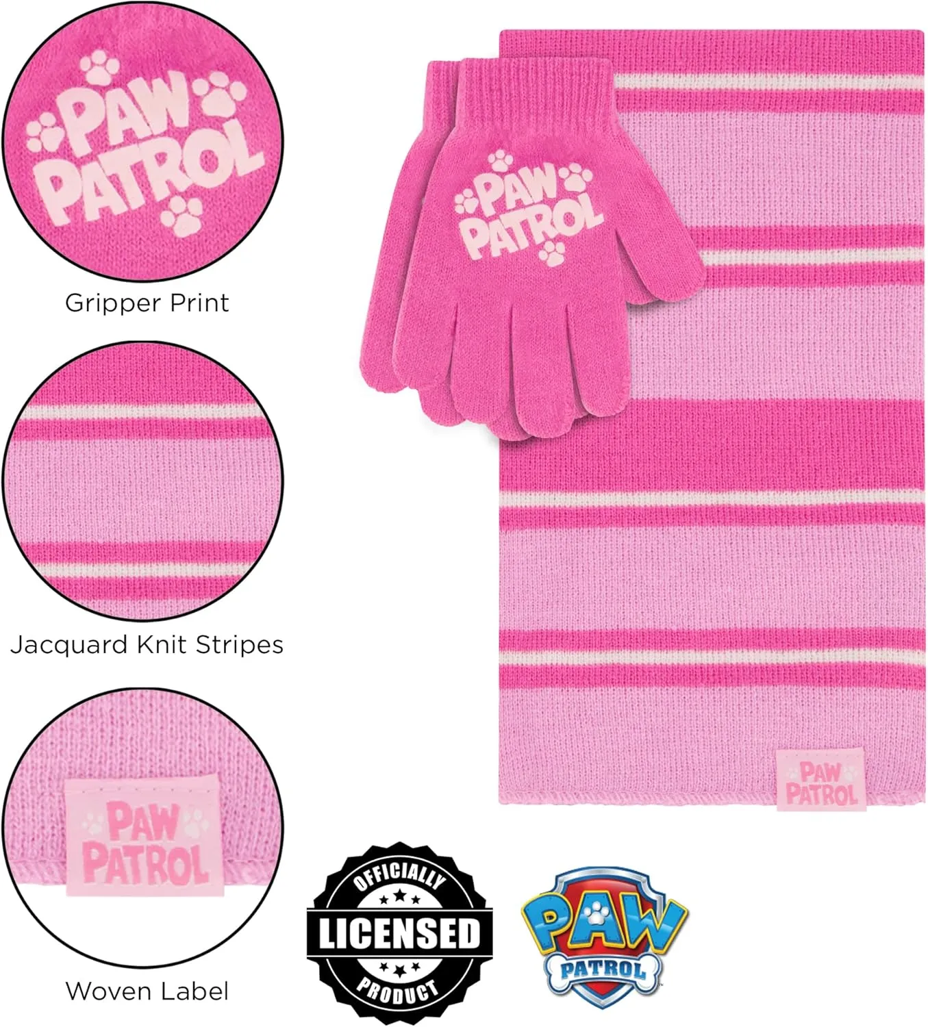 Nickelodeon girls Toddler Winter Hat, Scarf & Mittens Set 2-4 Or Paw Patrol Marshall Hat, Scarves & Kids Gloves Sets 4-7
