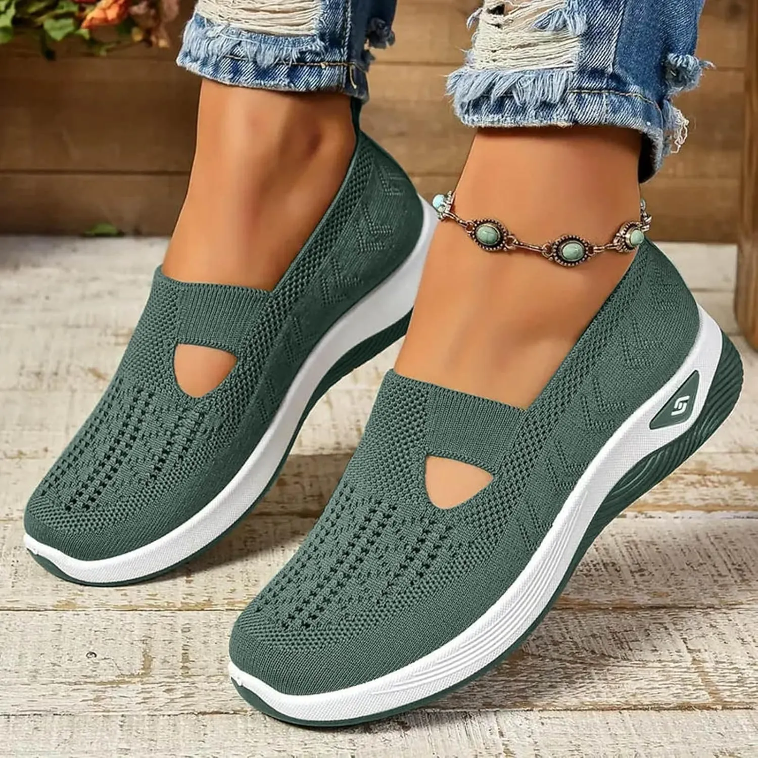 Walking Shoes for Women, Womens Slip On Sneakers Breathable Mesh Orthopedic Shoes Arch Support Non-Slip Sneakers