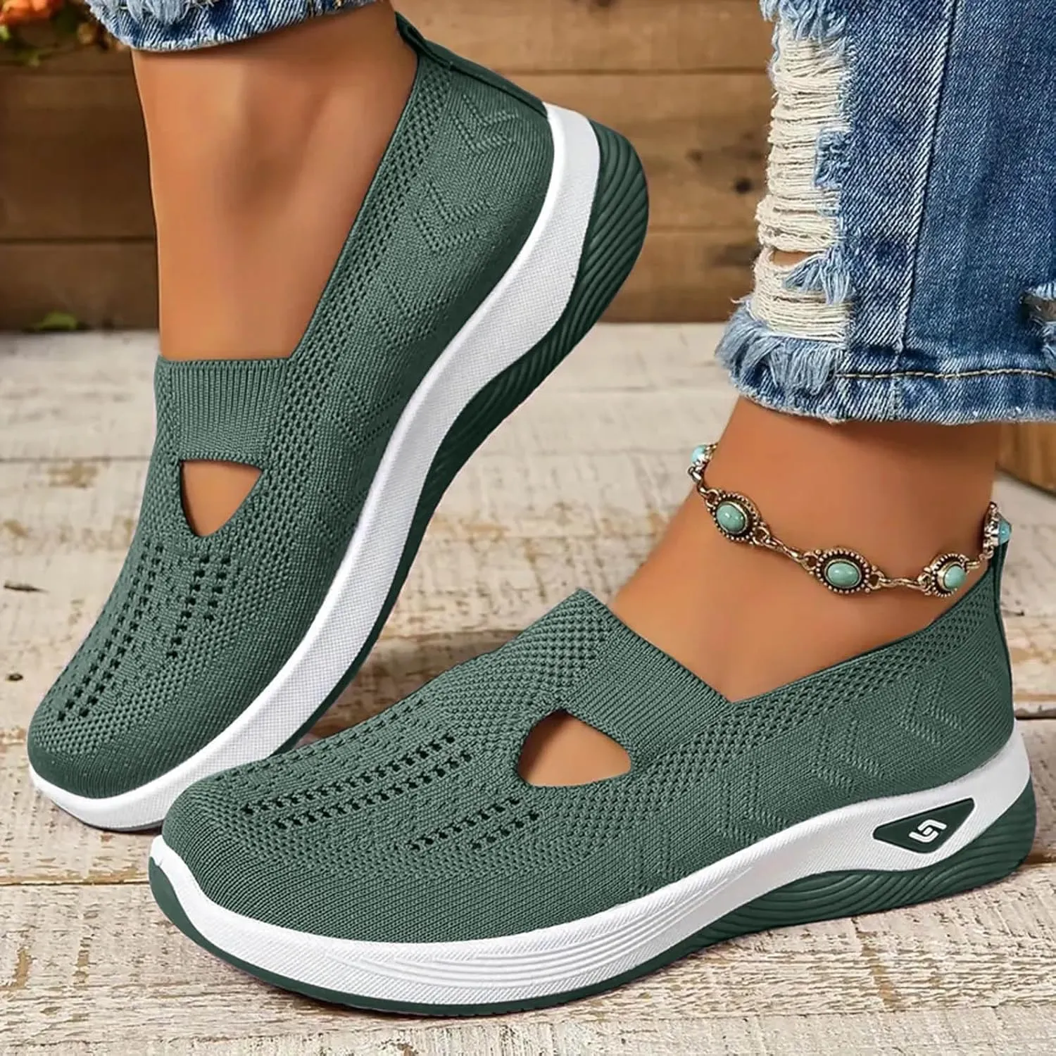 Walking Shoes for Women, Womens Slip On Sneakers Breathable Mesh Orthopedic Shoes Arch Support Non-Slip Sneakers