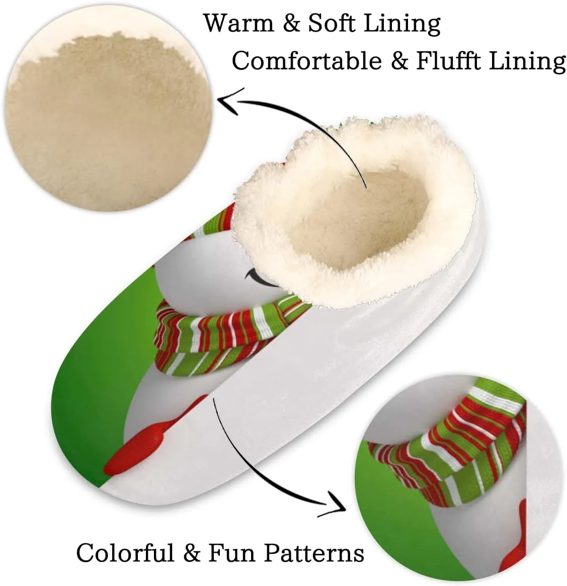 Winter Snowman Women Closed Back House Slippers, Christmas Hat Scarf Womens Mens Winter Indoor Slippers, Soft Cozy Warm Fuzzy Memory Foam Anti-Slip Slippers