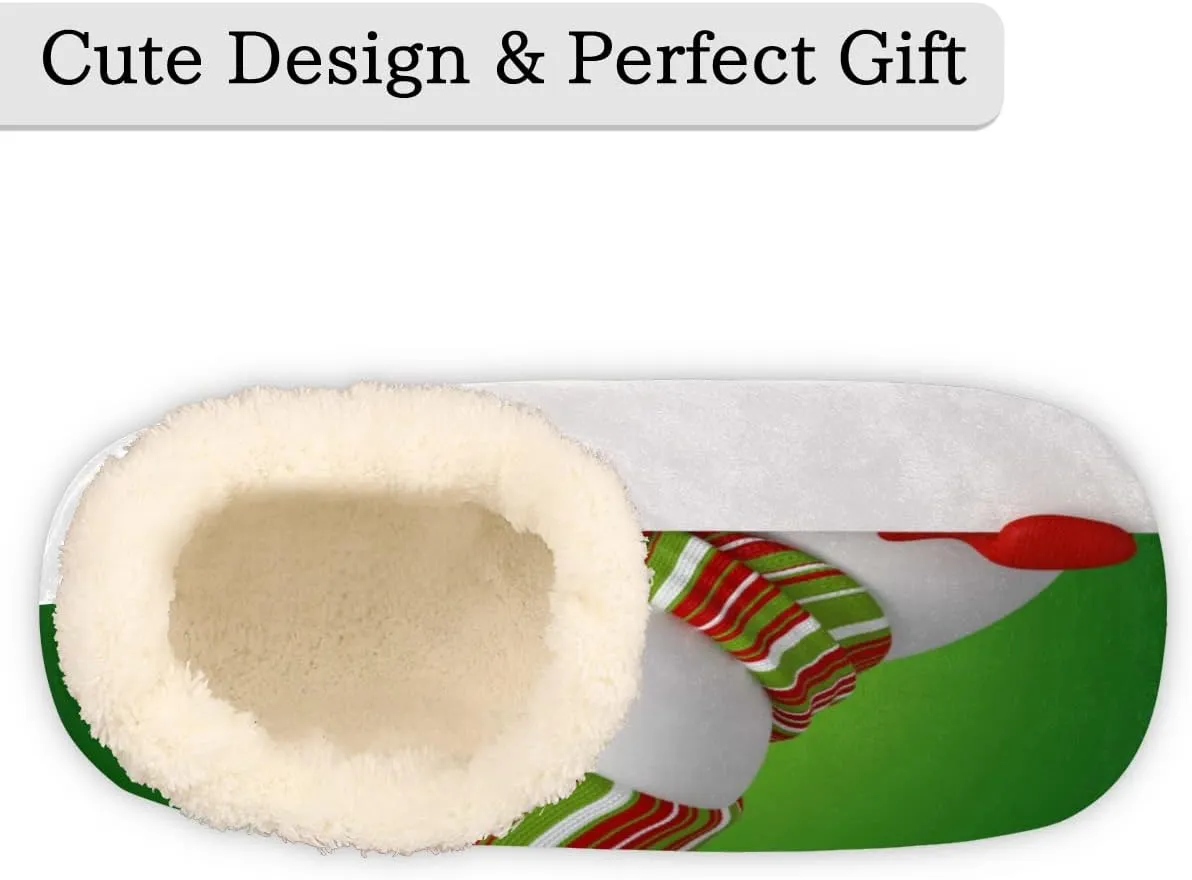 Winter Snowman Women Closed Back House Slippers, Christmas Hat Scarf Womens Mens Winter Indoor Slippers, Soft Cozy Warm Fuzzy Memory Foam Anti-Slip Slippers