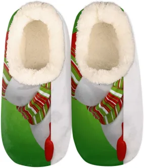 Winter Snowman Women Closed Back House Slippers, Christmas Hat Scarf Womens Mens Winter Indoor Slippers, Soft Cozy Warm Fuzzy Memory Foam Anti-Slip Slippers