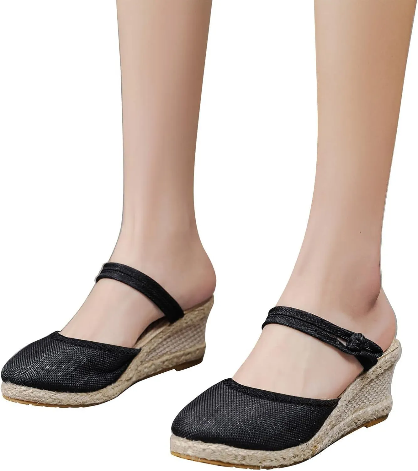 Women's Closed Toe Sandals Dressy Low Heel Slip On Sandals Espadrille Platform Wedges Sandal Summer Beach Sandal Weave Breathable Shoes with Arch Support