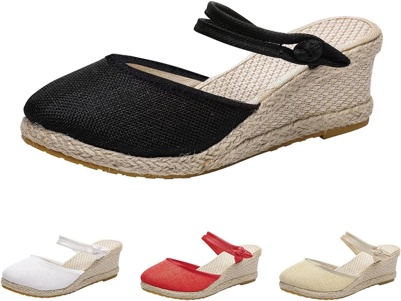 Women's Closed Toe Sandals Dressy Low Heel Slip On Sandals Espadrille Platform Wedges Sandal Summer Beach Sandal Weave Breathable Shoes with Arch Support