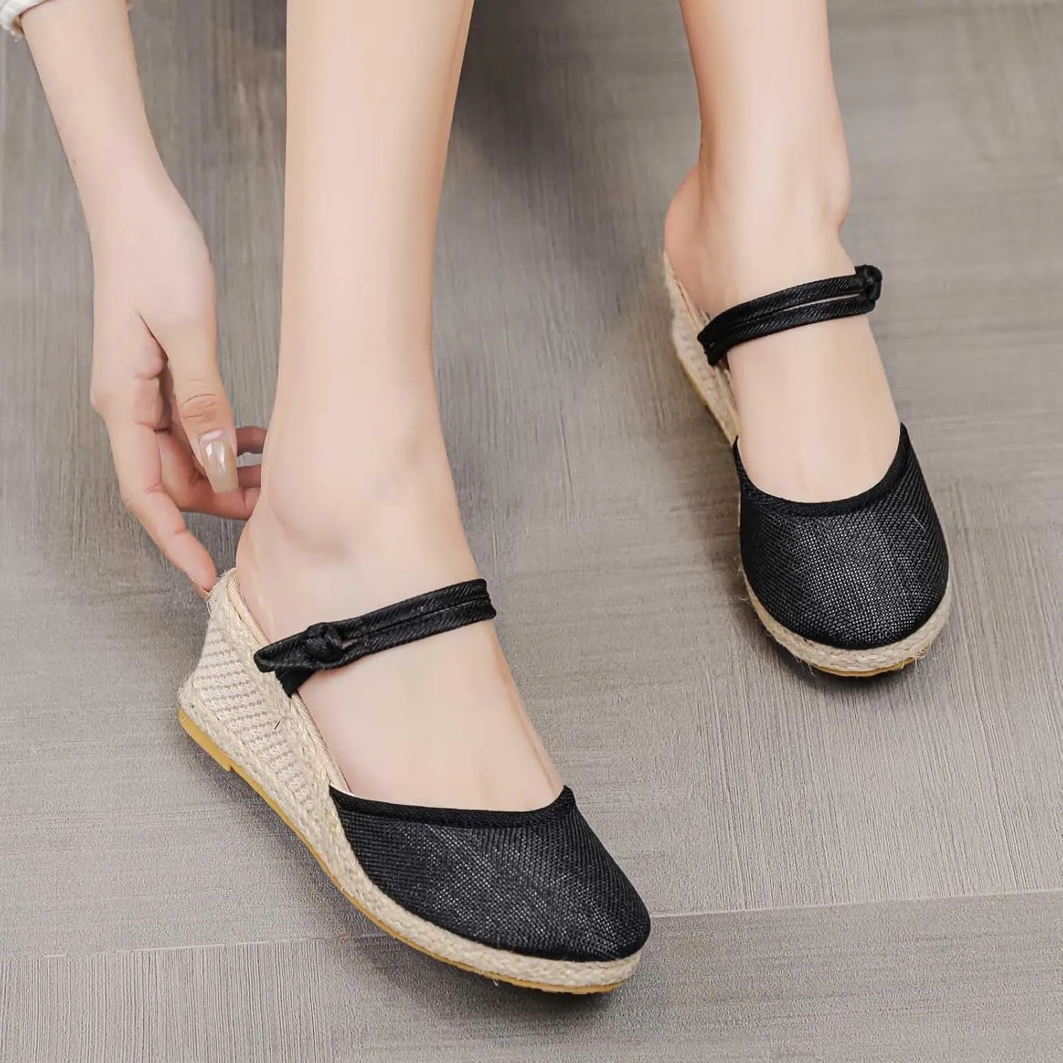 Women's Closed Toe Sandals Dressy Low Heel Slip On Sandals Espadrille Platform Wedges Sandal Summer Beach Sandal Weave Breathable Shoes with Arch Support