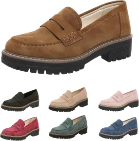 Womens Loafers Dressy Suede Chunky Slip On Shoes Penny Loafer Lug Sole Comfortable Casual Business Shoes Summer Fashion Office Shoe Retro Comfy Oxford for Work